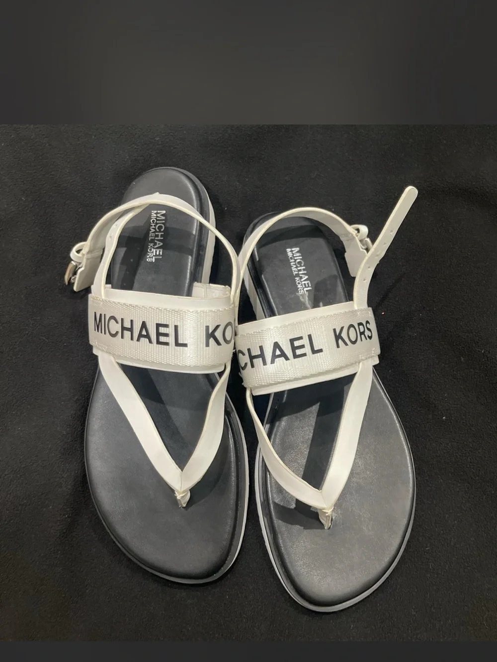 Michael Kors Kids White and Black Logo Strap Sandals 8.5